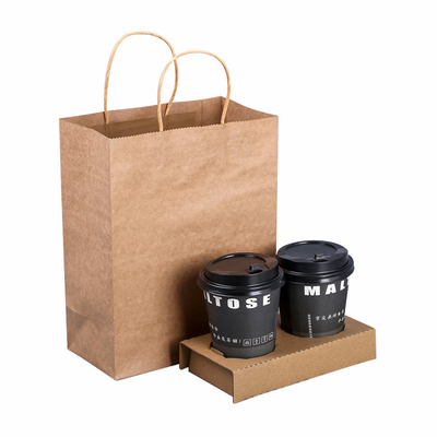 Coffee Carry Kraft Paper Bag Brown Paper Bag With Handle Take Away